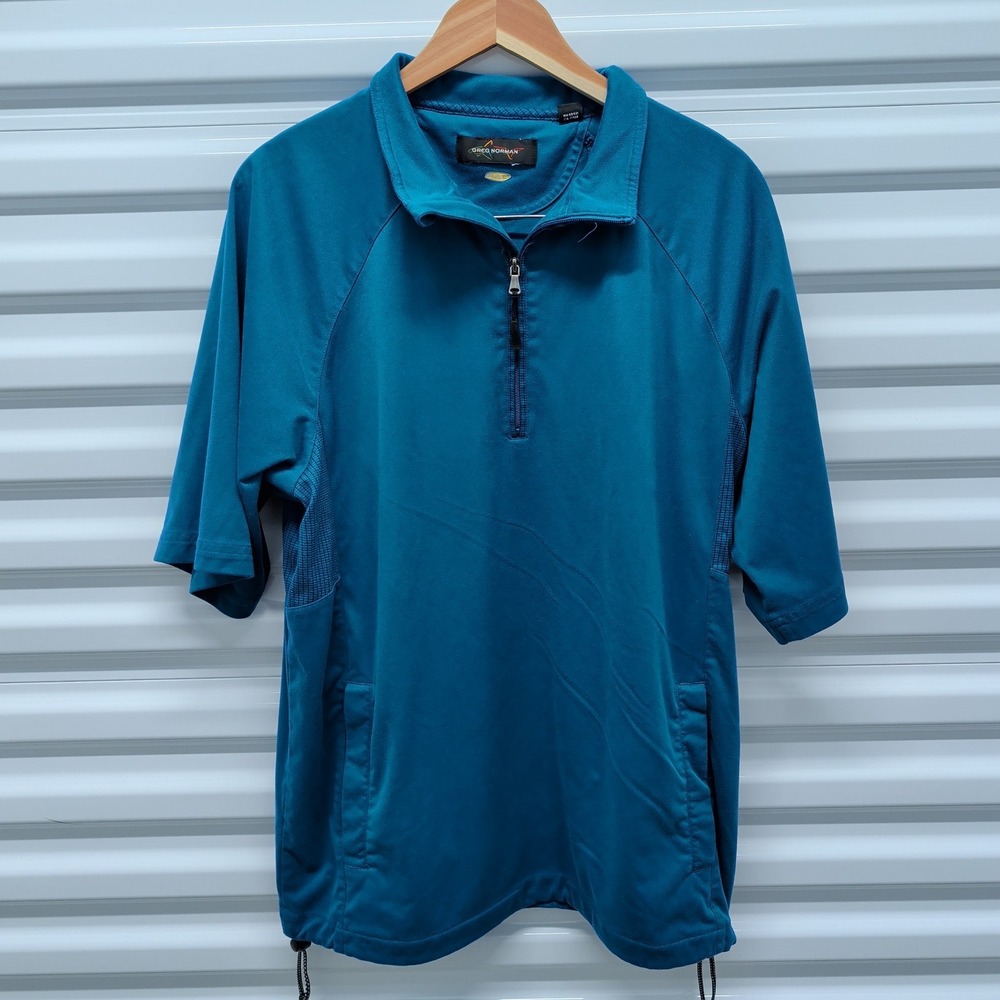 Greg Norman Windbreaker Size M Mens Teal Blue Play Dry Quarter Zip Golf Pullover — photo 3